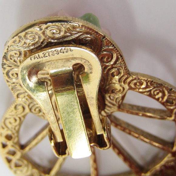 Vintage 1928 Earrings Clip On Victorian Revival Floral Pearl Romantic - Picture 5 of 5